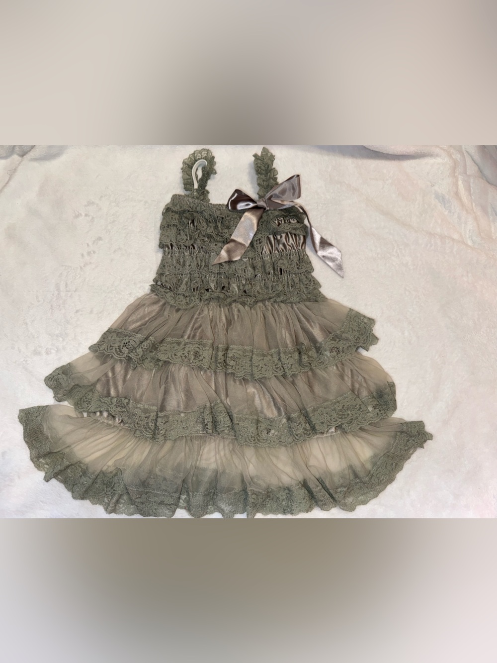 Grey Lace Tiered Ruffle Dress with Bow for toddlers 2-4 years old
